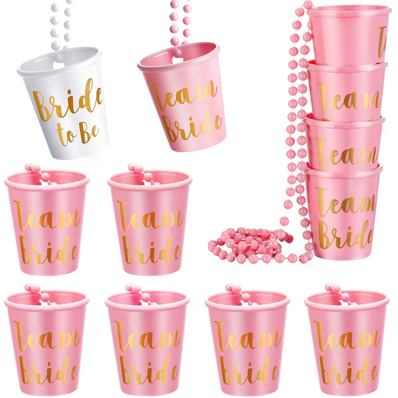 1Set Team Bride To Be Cup Plastic Shot Glasses Necklace Bachelorette Party Supplies Wedding Bridal Shower Hen Night Decorations - купить по