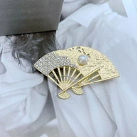 pearl rhinestone fan brooches for gold women flower fan brooch pin gifts
