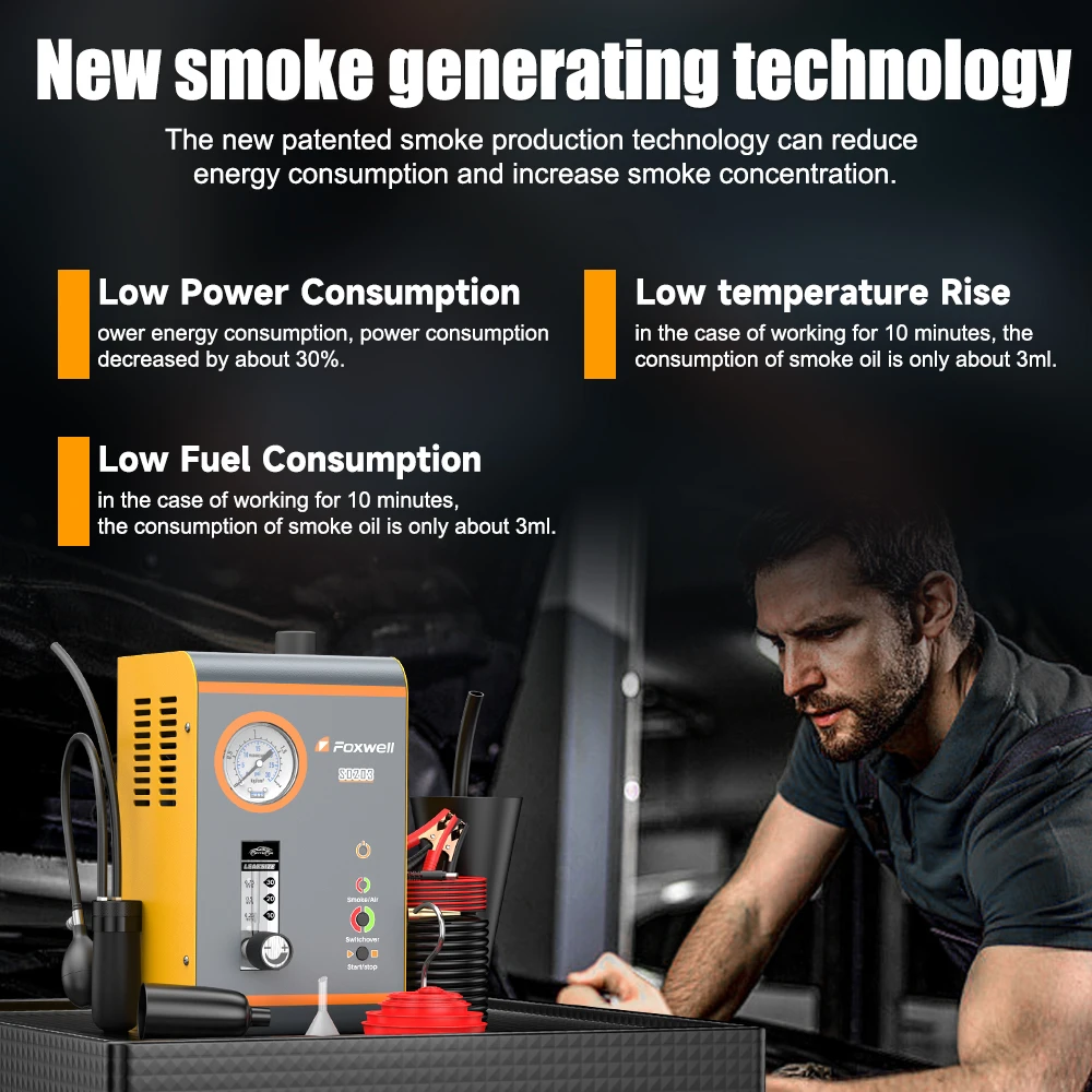 Автомобильный детектор утечки дыма FOXWELL SD203 с воздушным насосом 12 В