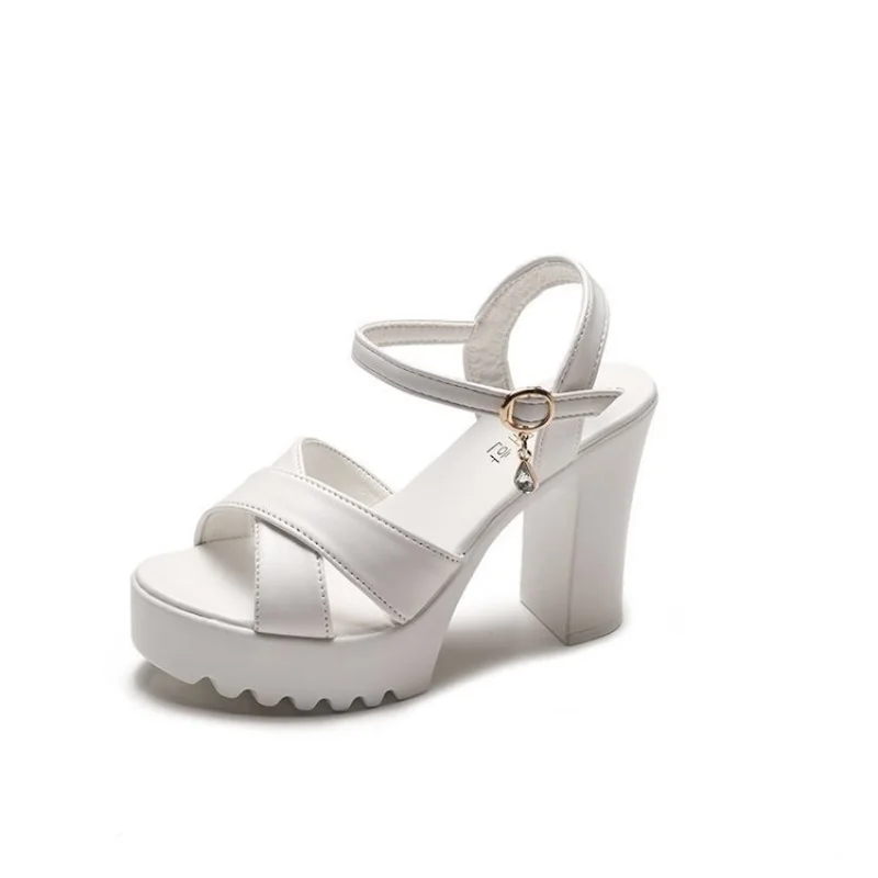 

Ladies Sandals 2022 Summer New Korean Version High Heel Sandals One Word Buckle Fashion Thick Heel Women Sandals