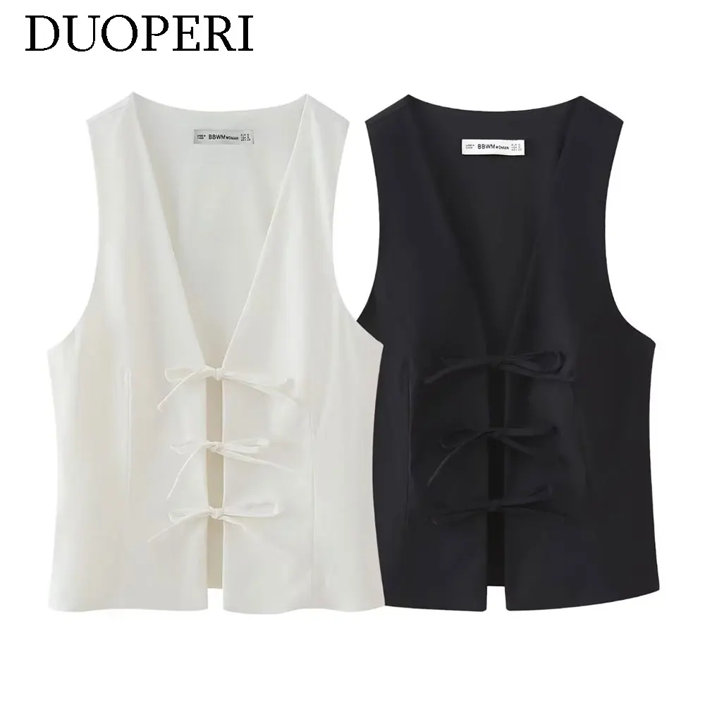 Женская мода DUOPERI 2024 одноцветный жилет с V-образным вырезом и застежкой на