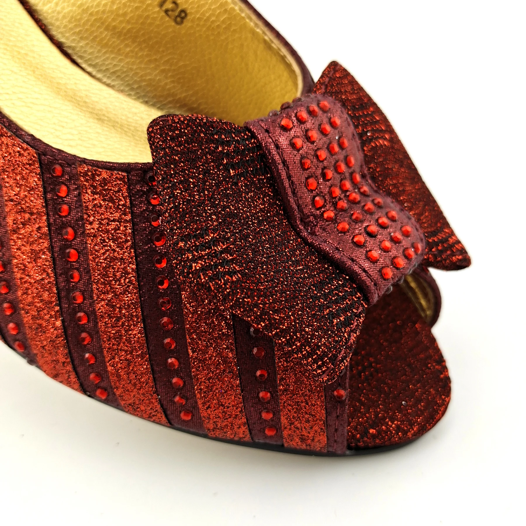 Carol Party New Arrival Hot Selling Italian Design Fashion Crystal Style Ladies Shoes and Bag Set in Wine Color for Party