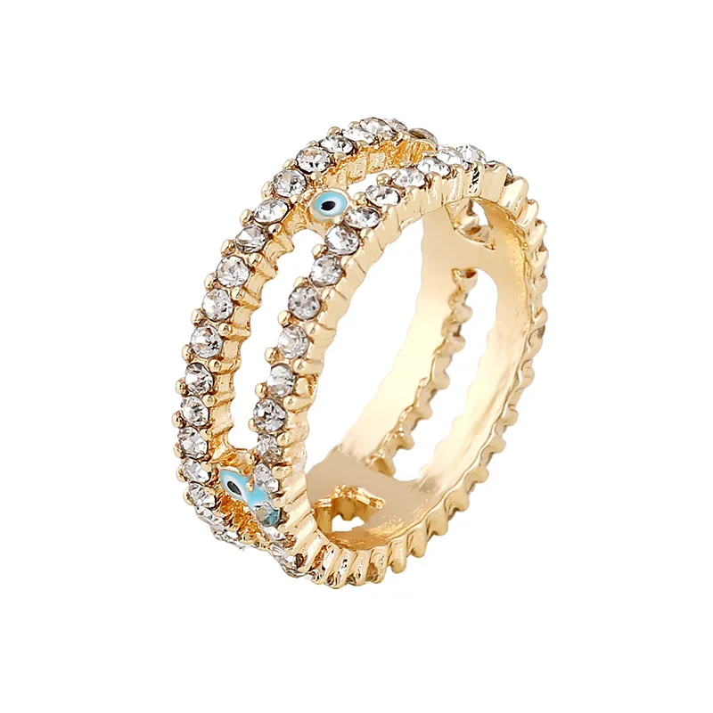 

Statement New Gold Color Full Rhinestone Light Blue Eye of Horus Statement Ring for Women Men Simple Finer Ring Fashion Jewelry
