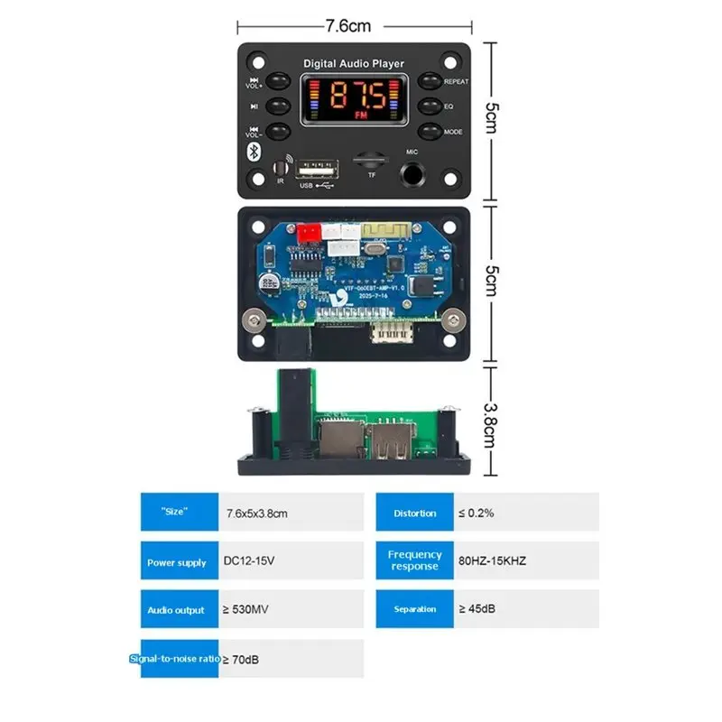Фото Плата MP3-декодера AS95 для автомобиля с усилителем 2x25 Вт, Bluetooth, DC12-15В, аудиомодуль с микрофонным интерфейсом №4