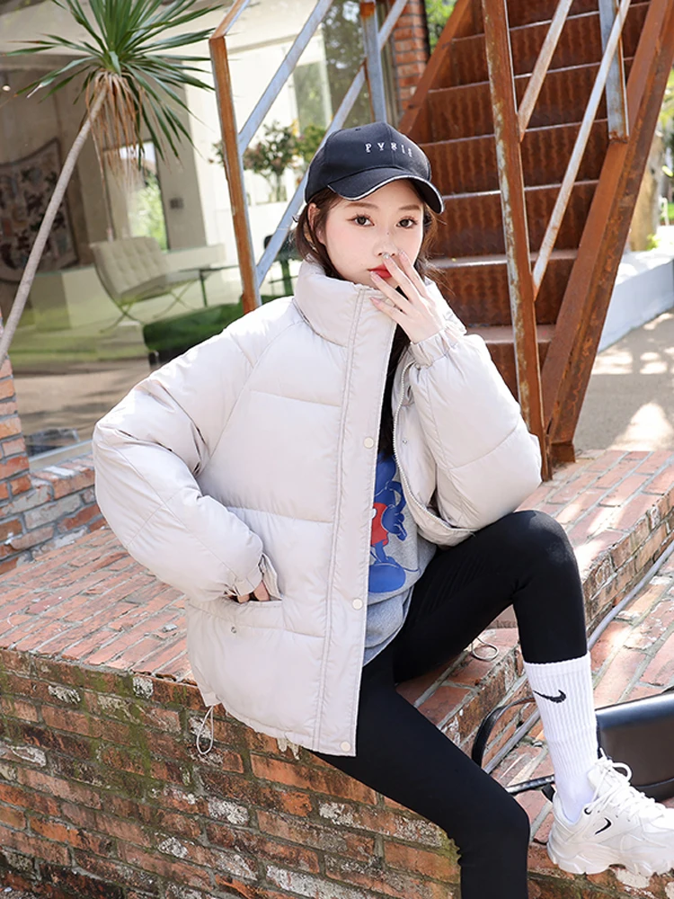 2022 Women's Winter Jacket Streetwear Zipper Straight 8 Solid Color Padded Coat Warm Femme Parkas Black Women Clothing