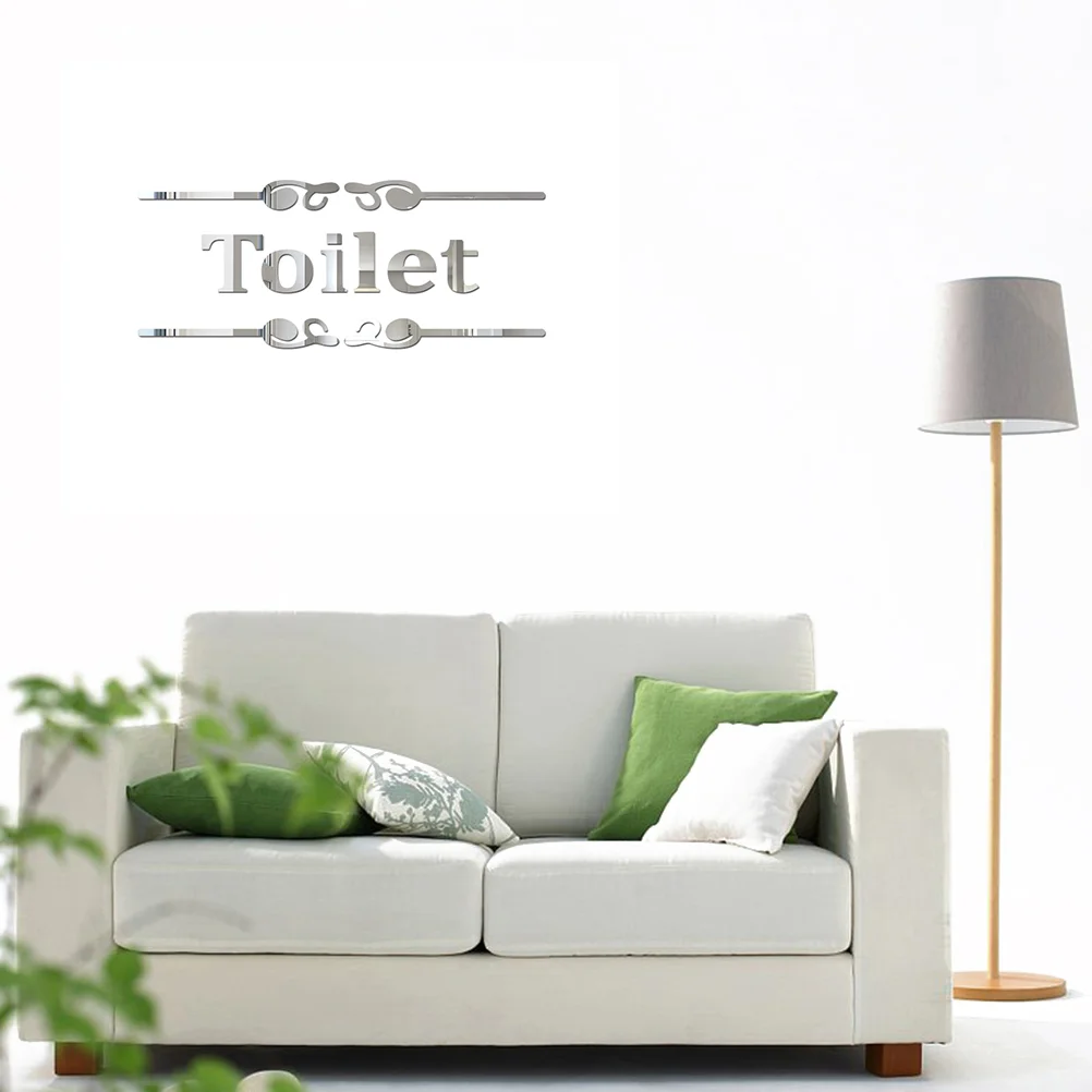 

"Toilet" English Sign Mirror Wall Sticker Creative Acrylic Wall Sticker for Home Toilet Bathroom Restroom Decor(Silver)