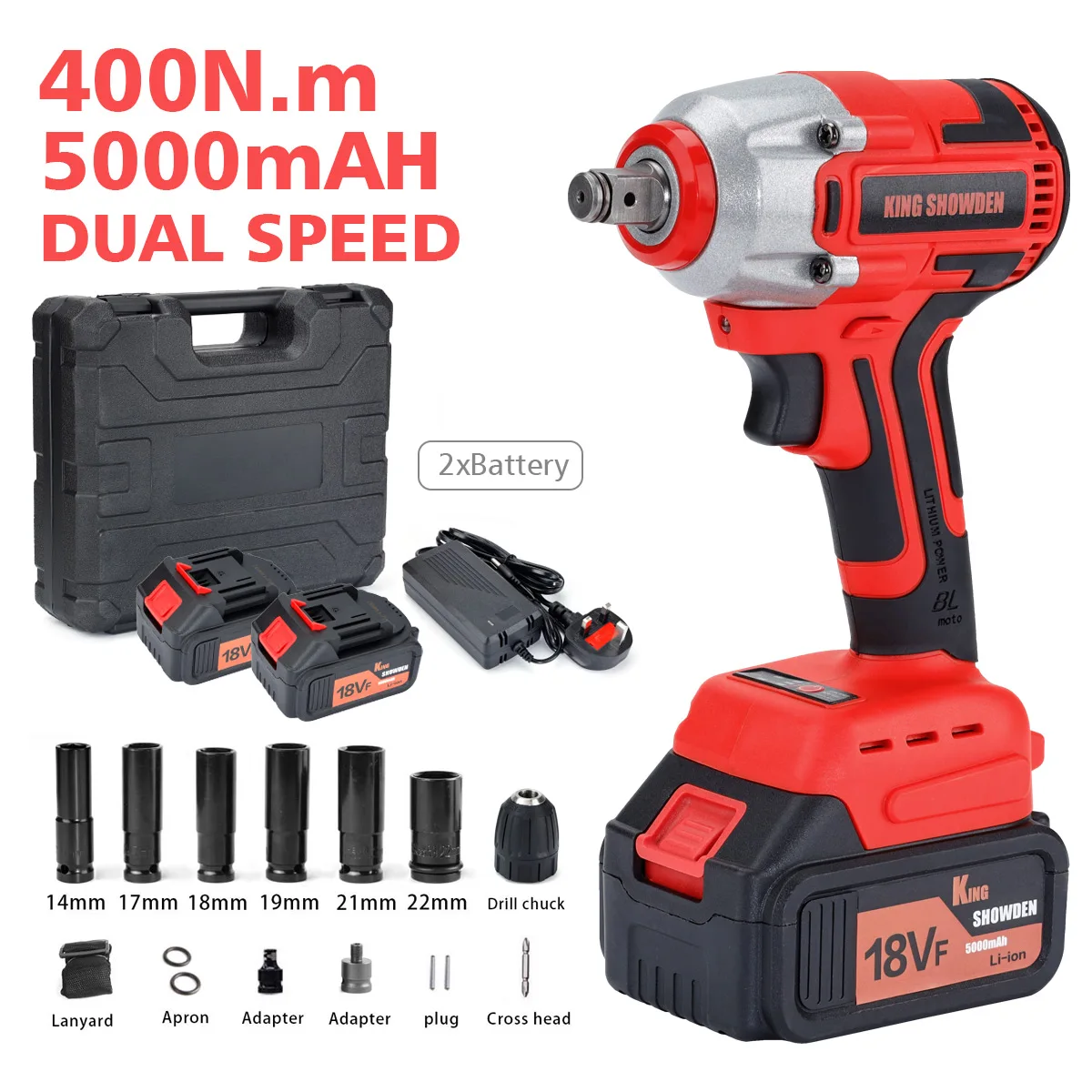 

Kingshowden 400N.M Brushless Cordless Electric Impact Wrench Power Tools 5000Amh Li Battery LED Light For Makita 18V Battery