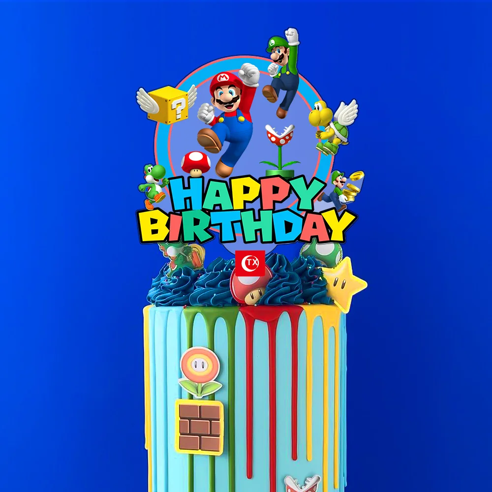 

Super Mario Cartoon Theme Party Decoration Color Printing Children’s Happy Birthday Cake Insert Acrylic Baking Cake Decoration