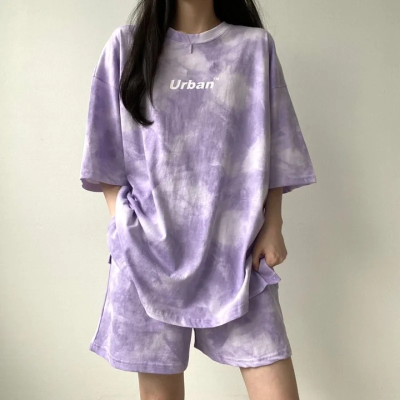 

2 Piece Set Women Summer Casual Tie Dye Tracksuit 2023 New Female Clothing Streetwear Tracksuit Loose Shorts Two Piece Suit Sets