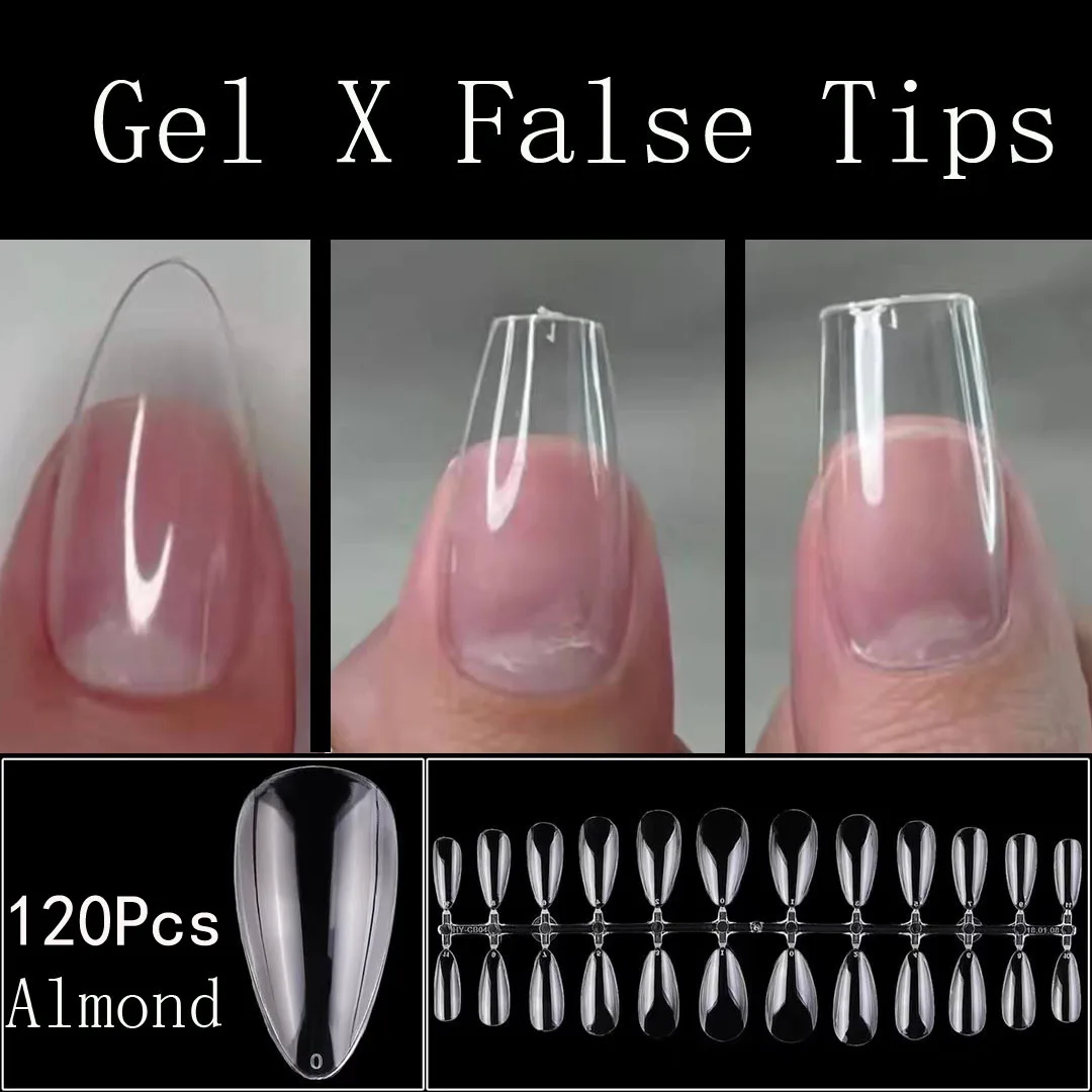120 Pcs Nail Tips Extension System Soft Gel X Fake Nail Sculpted Almond Full Cover Press On Nail Tips