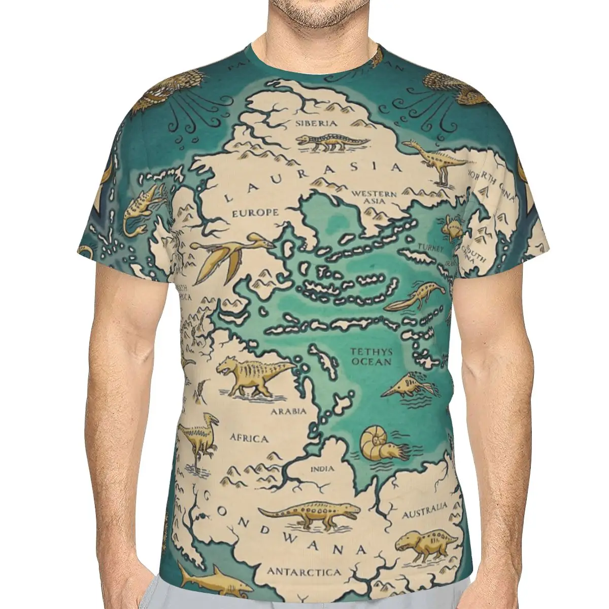 

Футболки из полиэстера, персонализированная мужская Тонкая футболка с картой суперконтинента Pangaea, хипстерские Топы