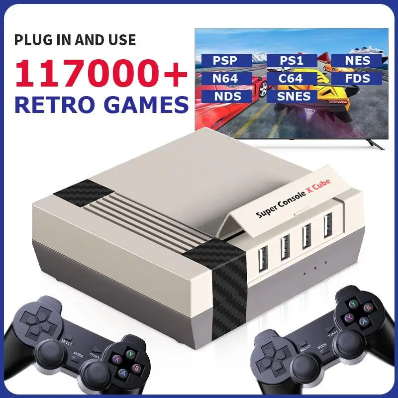 Фото Отличная консоль X Cube в стиле ретро, игровые консоли с 117000 играми для PS1/PSP/ N64/портативная игровая аркадная консоль Plug And Play №1