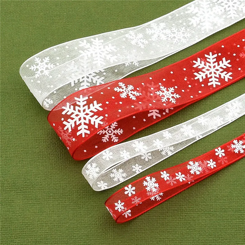 

10/20m 1/2.5cm Organza Ribbon Snowflake Christmas Ribbons For Handmade DIY Gift Christmas Wrapping Decoration Ribbon Supplies
