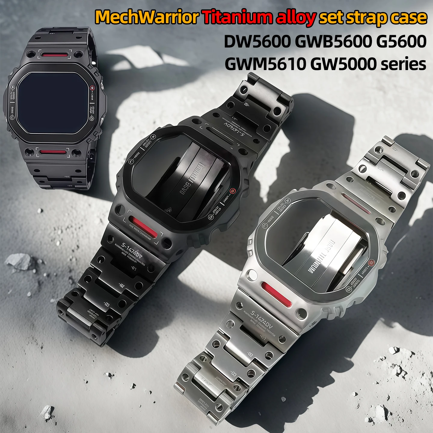 Фото Набор из титанового сплава MechWarrior: ремешок и корпус для часов Casioak серий DW5600, GWB5600, G5600, GWM5610, GW5000. Металлический безель и ремешок. №1