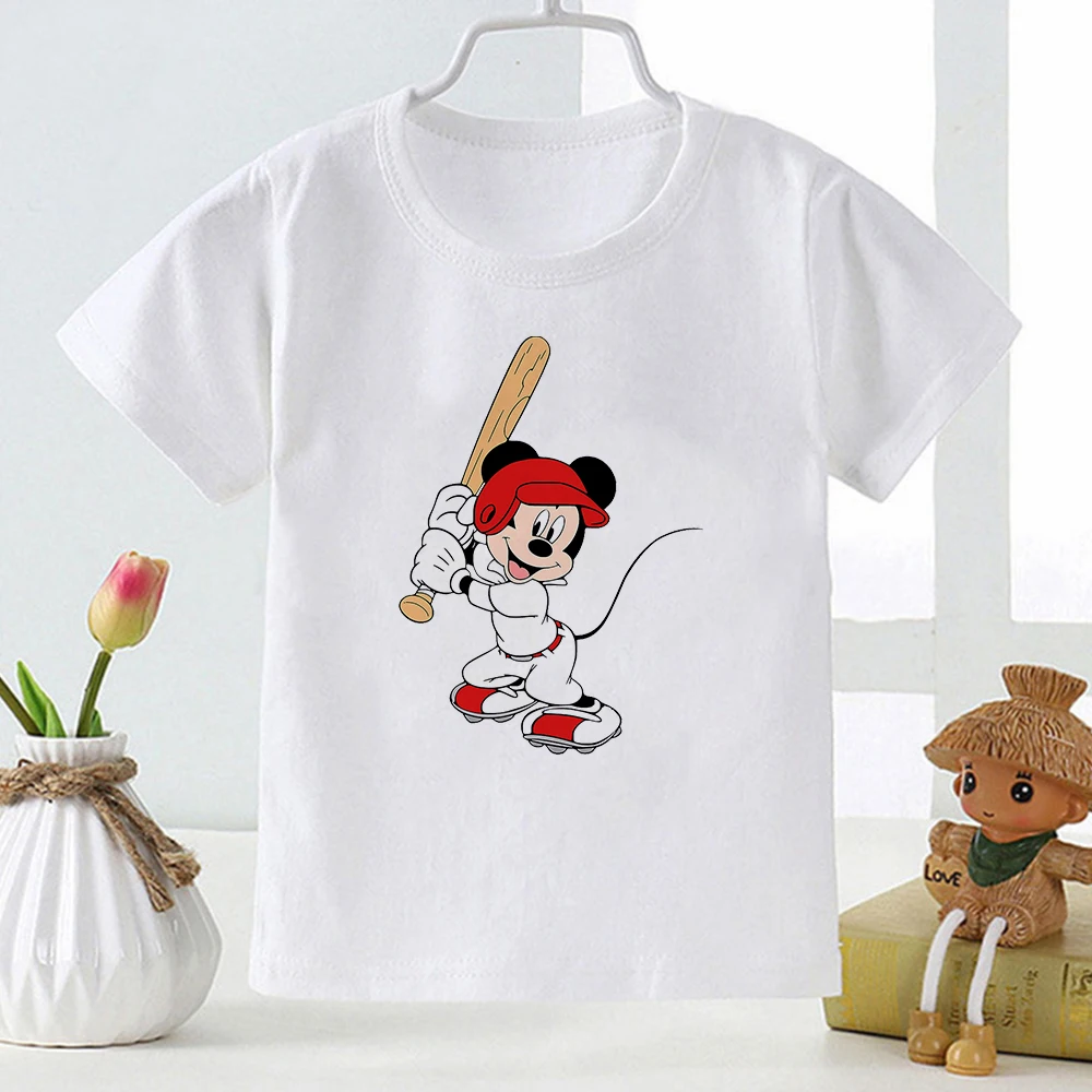 

Baseball Boy Mickey Print Disney White Child T-Shirt Four Seasons Short Sleeve Graphic Hot Selling Sereies Kids T Shirt Dropship