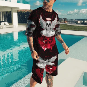 

Men's 2-piece Set Latest Short Style Set Print 3D Horror Skull CollarMen's Summer Clothing T-shirt Set Casual Shorts Sportswear