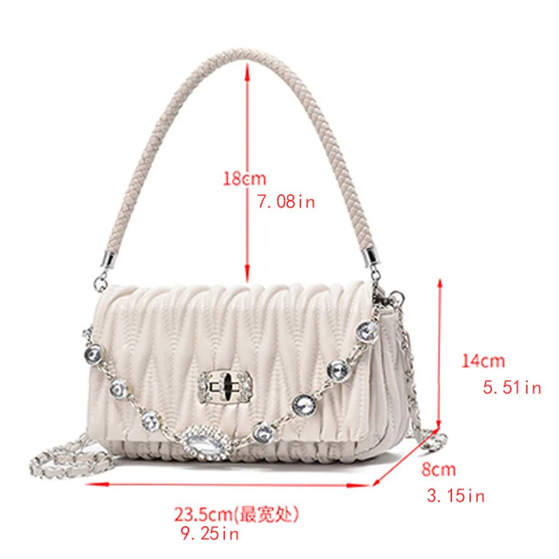 New Fashion Ladies Shoulder Bag Chain Pleated with Diamonds Small Bag for Women Luxury Designer Brand