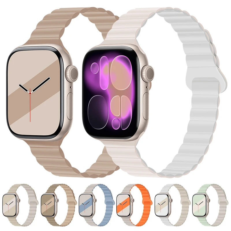 Фото Тонкий силиконовый магнитный ремешок для Apple Watch 44 мм, 40 мм, 41 мм, 42 мм, 46 мм, 45 мм, 49 мм, ремешок для iWatch Series 11, 10, SE3, 9, 8, 7, 6, 5, 4 №1