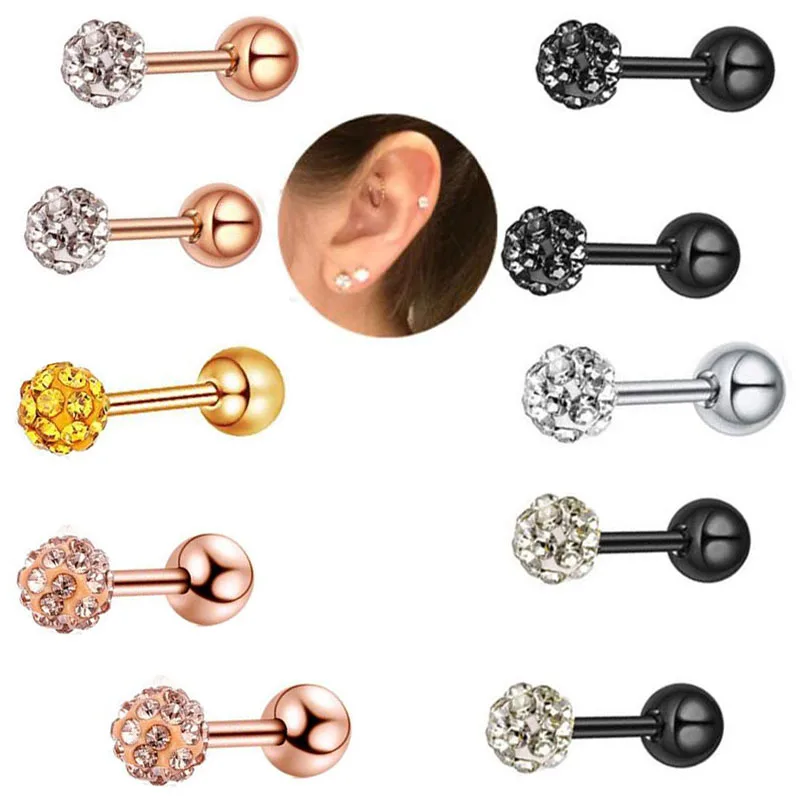 

1Pair Titanium Steel Stud Earring Screw Back Bling Cz Earring Studs Women Men Tragus Piercing Lobe Earring Helix Stud Cartilage