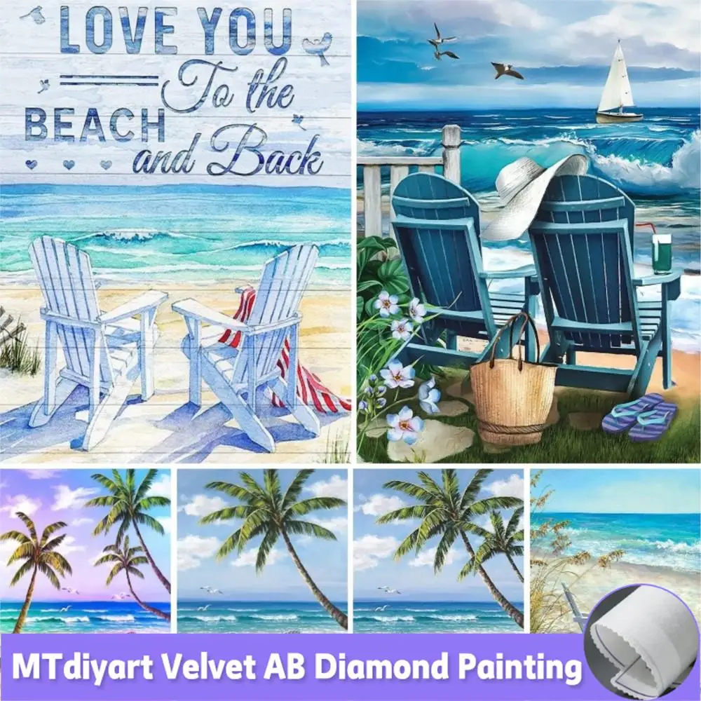 

Diamond Embroidery Landscape Full Square 5D DIY Diamond Painting Summer Sea Beach Palm Tree Chair And Table Decoration Home