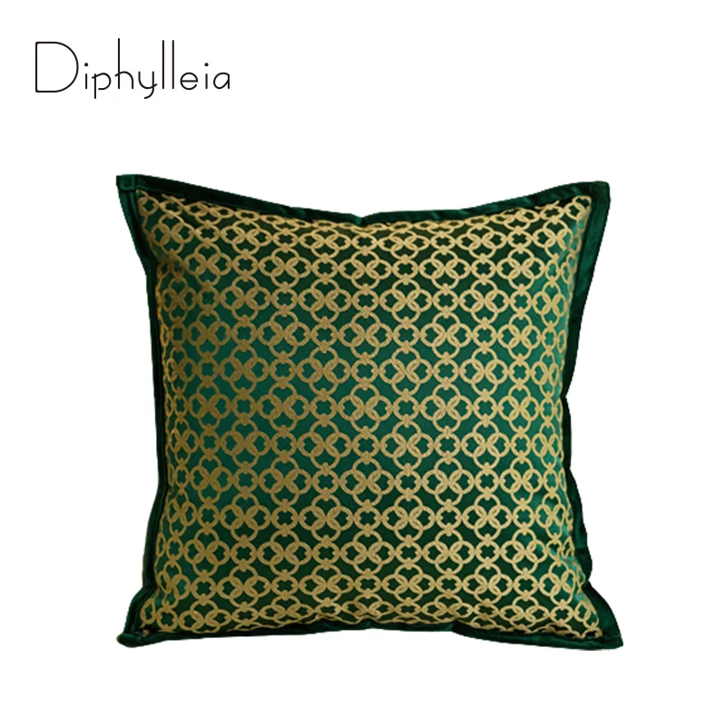 

Diphylleia Emerald Green Cushion Cover Abstract Rings Lattice Grid Geometry Jacquard Decorative Pillowcase 45x45cm Free Shipping