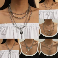 multilayer kpop heart pendant necklace metal alloy metal chain necklace for women lady celebration gift 2022 streetwear jewelry