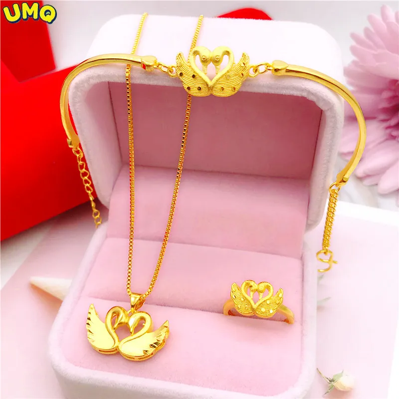 

Позолоченные медные ювелирные изделия, имитация вьетнамского золотого браслета Nansha, Женский японский и корейский маленький лебедь, искусс...