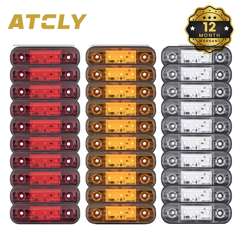

10pcs 12V 24V 3 LED Car External Side Marker Warning Light Clearance Indicator Signal Brake Trailer Truck Lamp Truck Lorry Bus