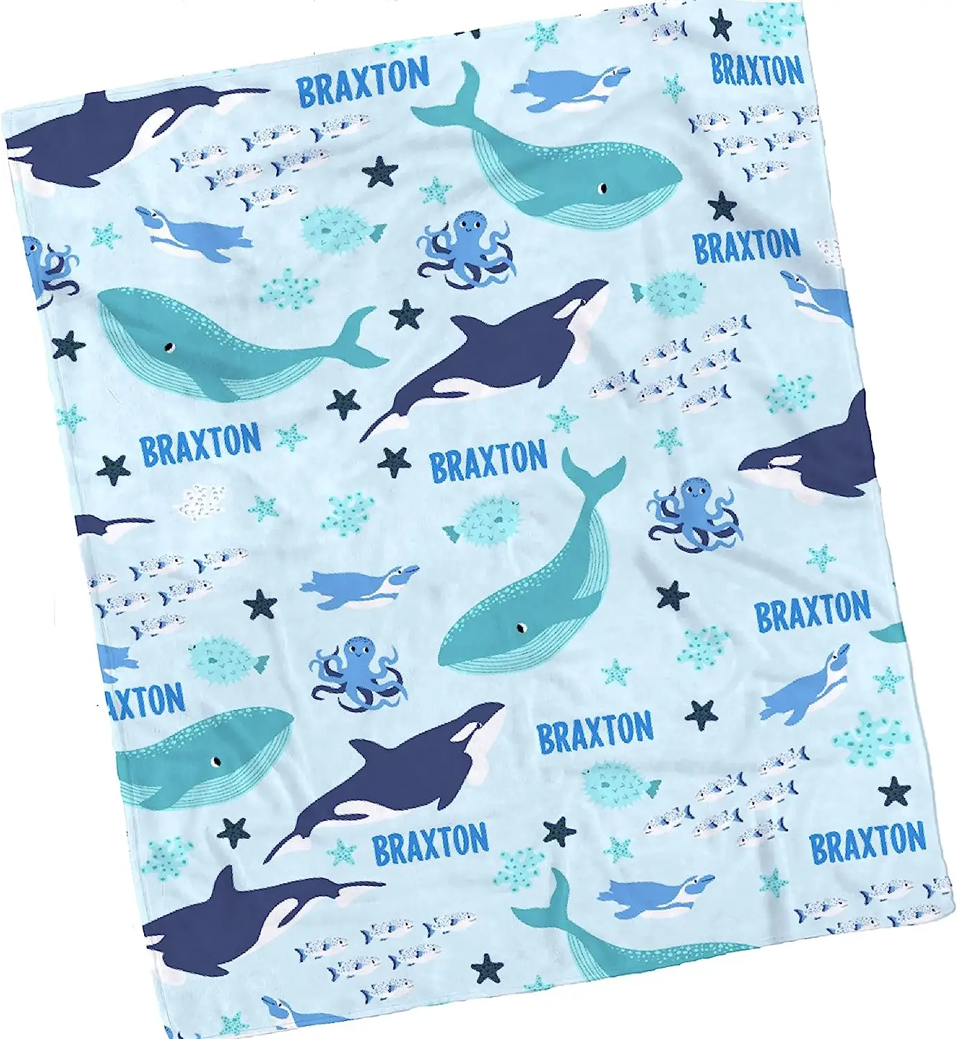 

Personalized Ocean Animals Cozy Soft Swaddle Blanket Boys, Girls, Infant, Newborn Receiving Blankets 40"x30" (Toddler)