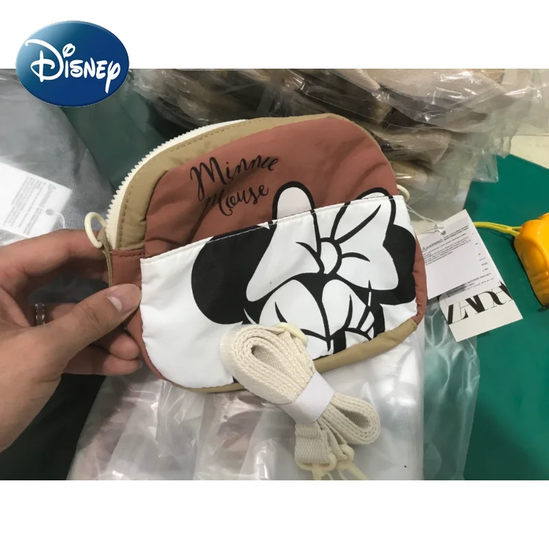 Disney Ladies Crossbody Bag Mickey Mouse Feather Material Cartoon Cute Phone Shoulder Bag Ladies Minnie