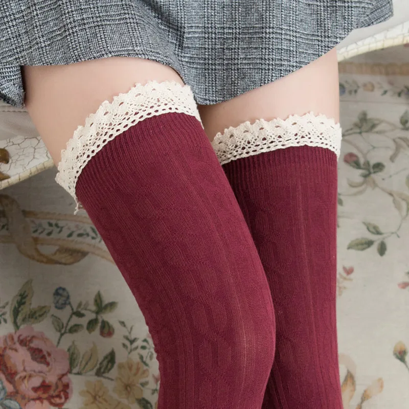 Autumn Small fried dough twist Vertical Bar Tall Socks Slim Over Knee Socks College Fashion Day Series Stocking Women