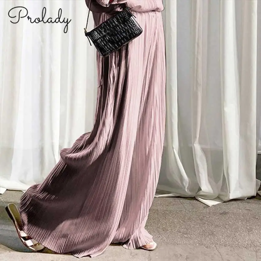 

Широкие женские брюки, повседневные плиссированные драпированные свободные брюки оверсайз с завышенной талией, женские брюки, однотонная ...