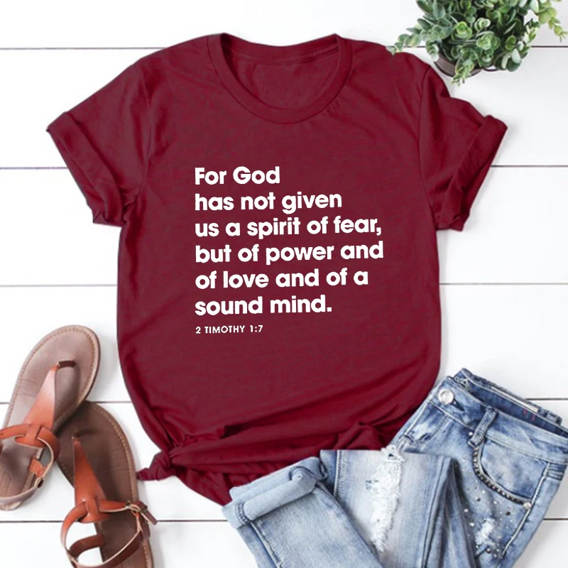 

Christian Tshirts Religious Streetwear Women Top Inspirational Christian Shirt for God Has Not Given Us A Spirit of Fear Shirt M