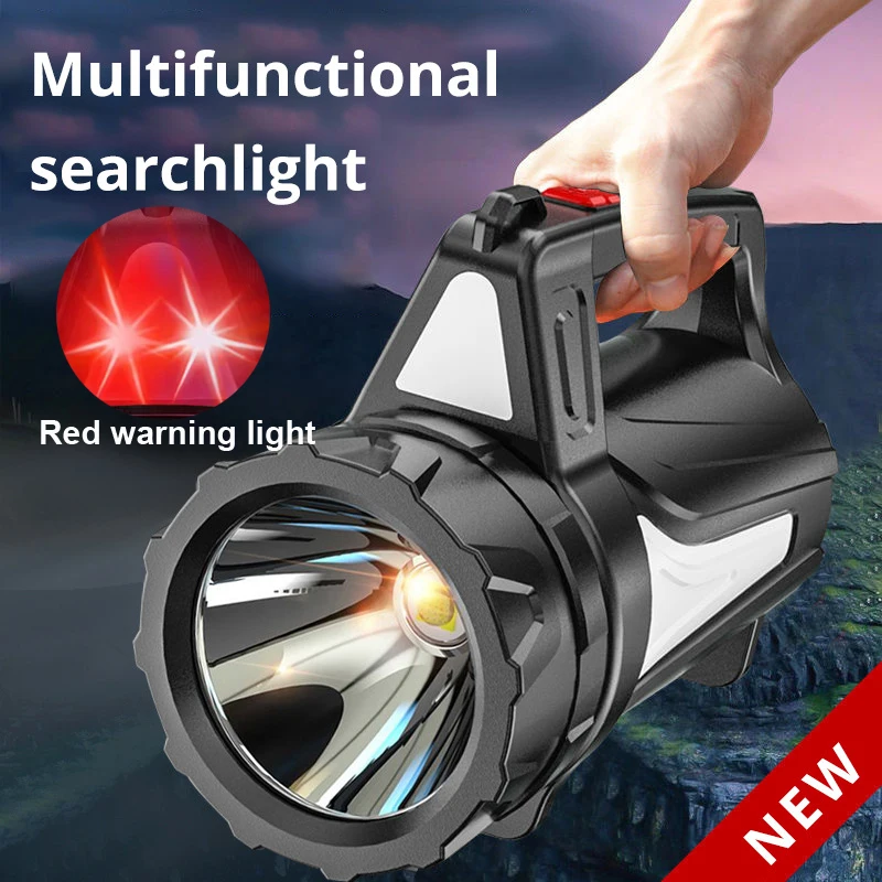 300W Strong Light Flashlight Portable Searchlight Outdoor Red Light Warning Multifunctional COB Work Light Emergency Lamp