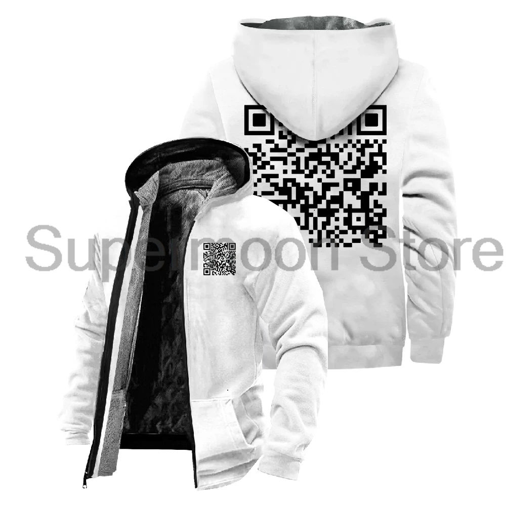 Funny QR Code Fu You Graphic Jacket Parkas Harajuku Long Sleeve Streetwear Women Men Zipper Hoodie Winter Coat