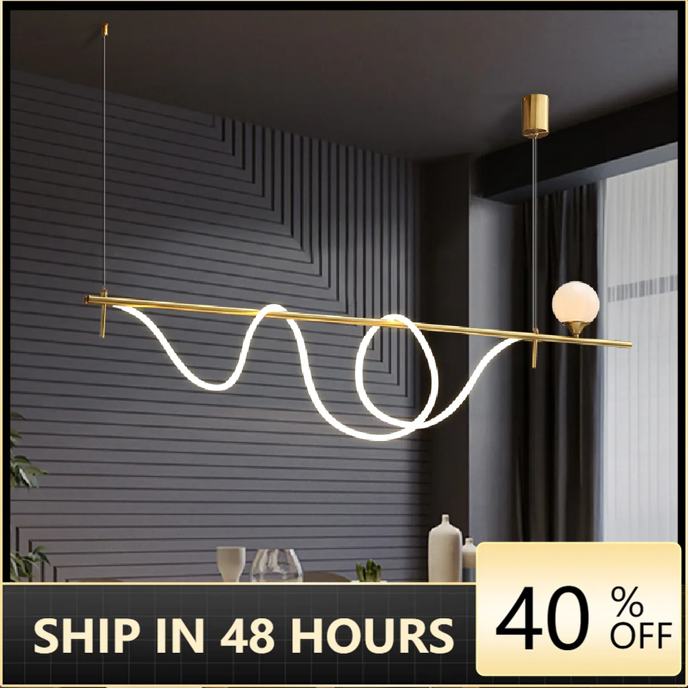 

New Creative LED Pendant lamp Living Room Nordic Simple Bedroom Kitchen Golden Glass Bar Light