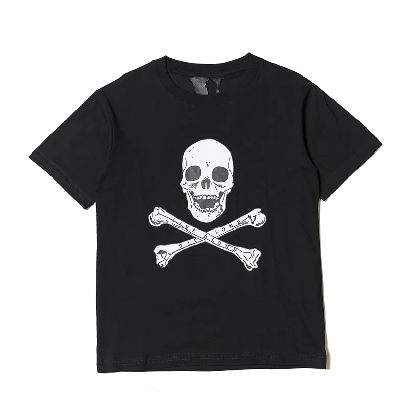 

Vlone 22ss Big V Skull Skull Halloween Black Short Sleeve Tee Men's Elbow-Sleeved Top T-shirt