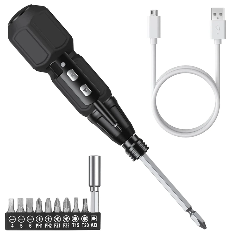 

Automatic Home Repair Tool Kit Motorized Screwdriver With LED Lights And USB Cable Black
