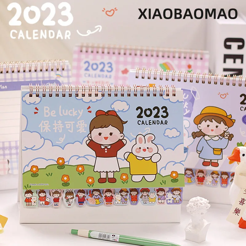 2023 Cartoon Cute Large Shaped Desk Calendar Exquisite Desktop Desk Calendar Dual Daily Schedule Table Planner Agenda Organizer