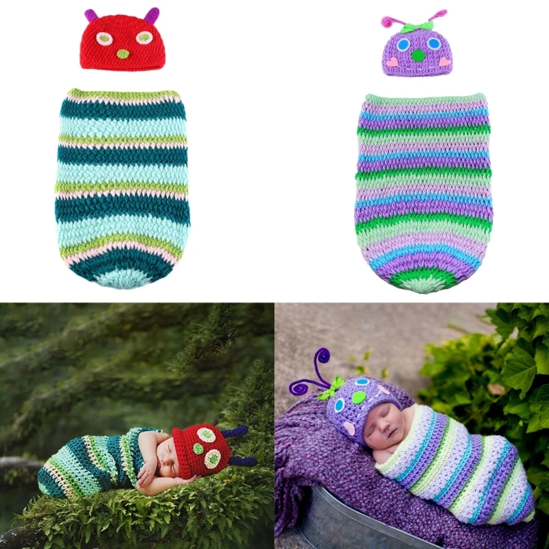 

Baby Photoshoot Props Caterpillar Costume Cartoon Sleeping Sack Hat Newborn Photo Props Photography Clothes Accessories A2UB