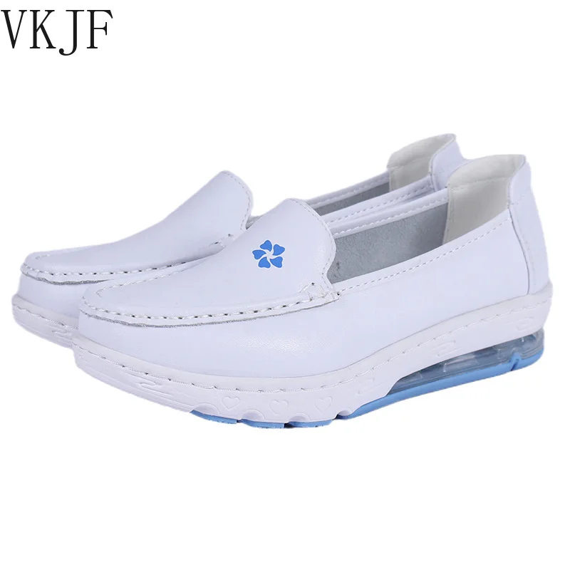 

Женские туфли для медсестер, удобные дышащие, на толстой подошве, круглый носок, ажурные криперы, простая танкетка, белые, Китай