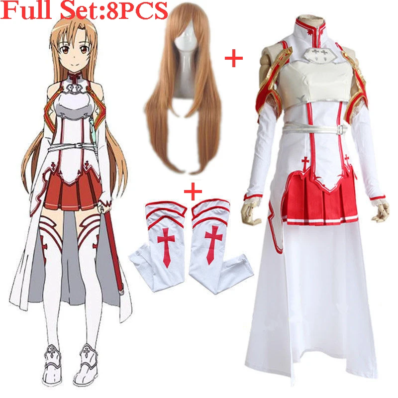 

Anime sword art on-line asuna yuuki dressed cosplay uniform costumes for Halloween are your battle suit SAO women Full Set wig