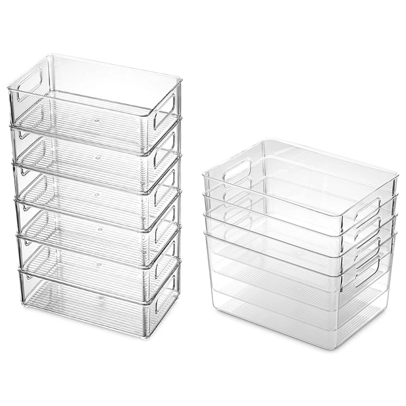 

AFBC 10 Pcs Refrigerator Organizer Bins Stackable With Cutout Handles, 6 Pcs 25.7 X 15 X 7.5Cm & 4 Pcs 28.5 X 20 X 15.3Cm