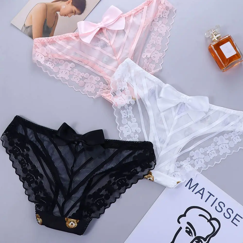 

Kawaii Lace Bear Print Ruffled Korean Women Panties Underwear Milk Silk Lingerie