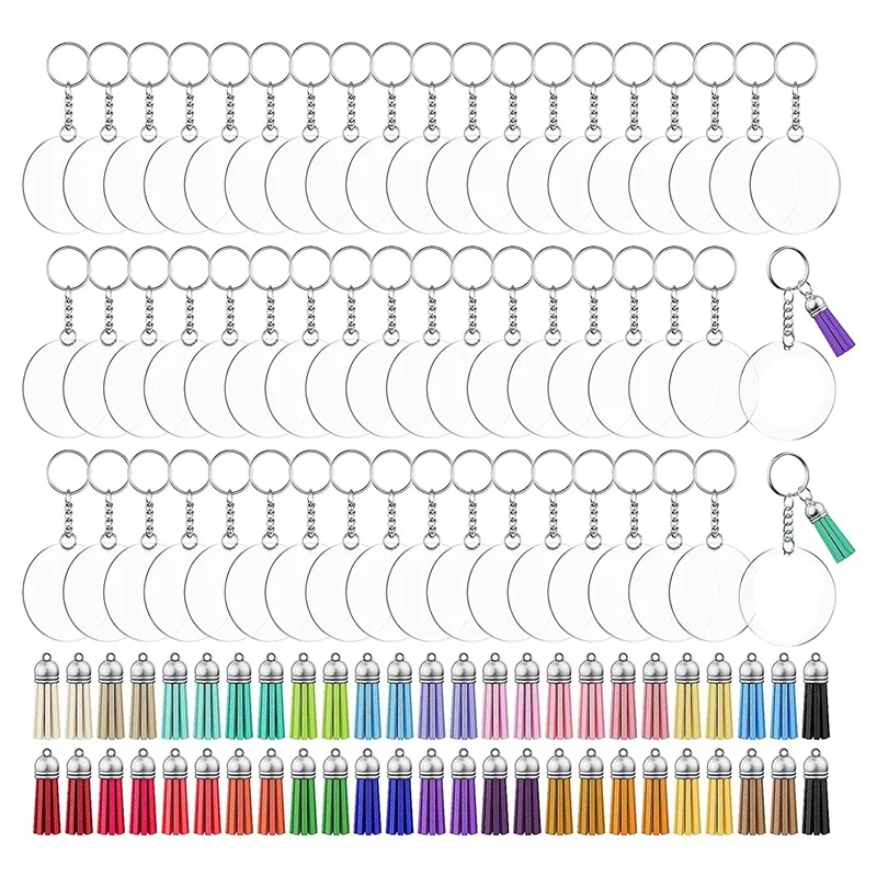 

50 Pcs 2 Inches Round Acrylic Keychain Blanks Clear Acrylic Circles Discs Transparent for DIY Keychain Craft Project