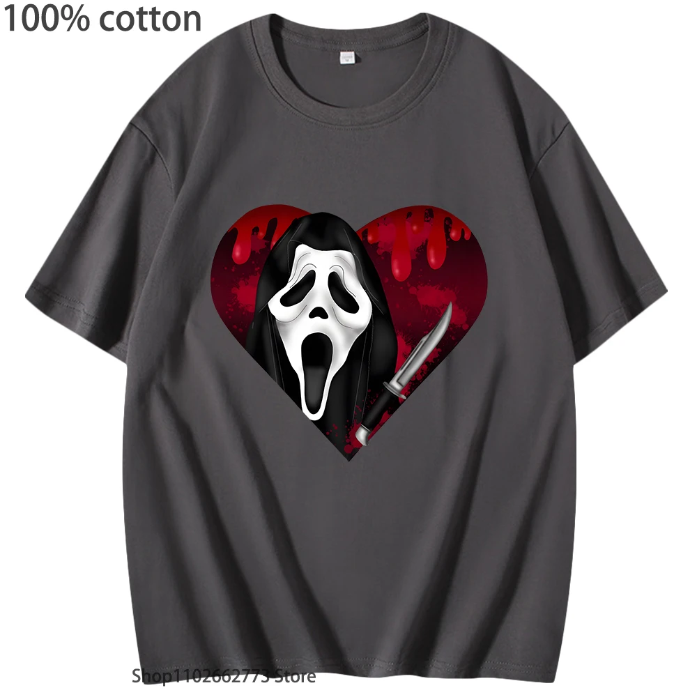 

Scream VI Ghostface Tshirt Heart Knife Holding T-shirts Men's Clothing Women T Shirts 100%Cotton Tshirts Summer Soft Tee Y2k Top