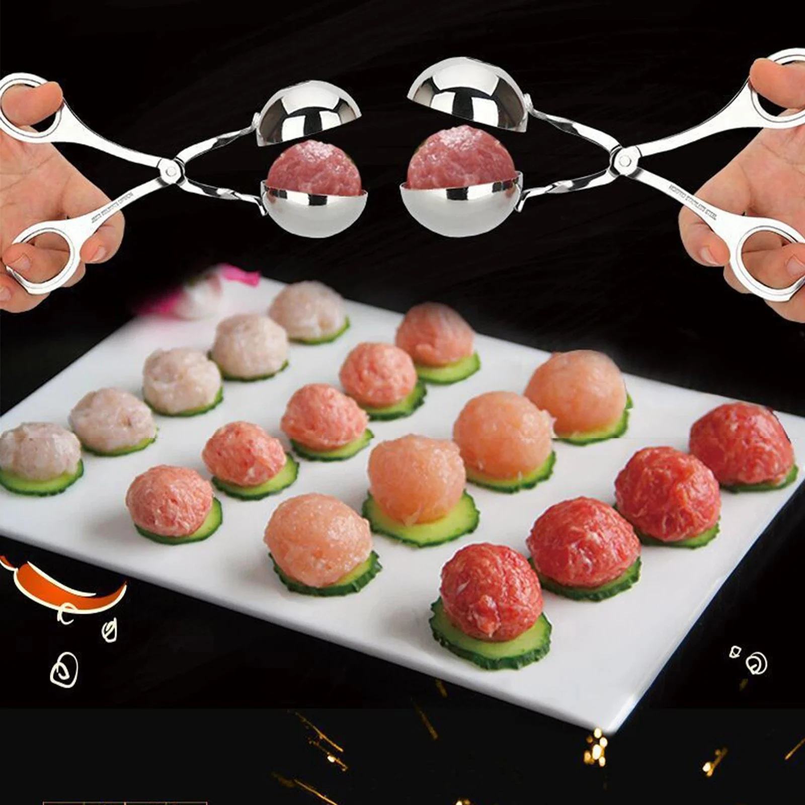 

Meatball Maker Tool Clip Newbie Non Stick Stuffed Meat Ball Spoon Shaper Cooking Scoop Stainless Steel Kitchen Accessories