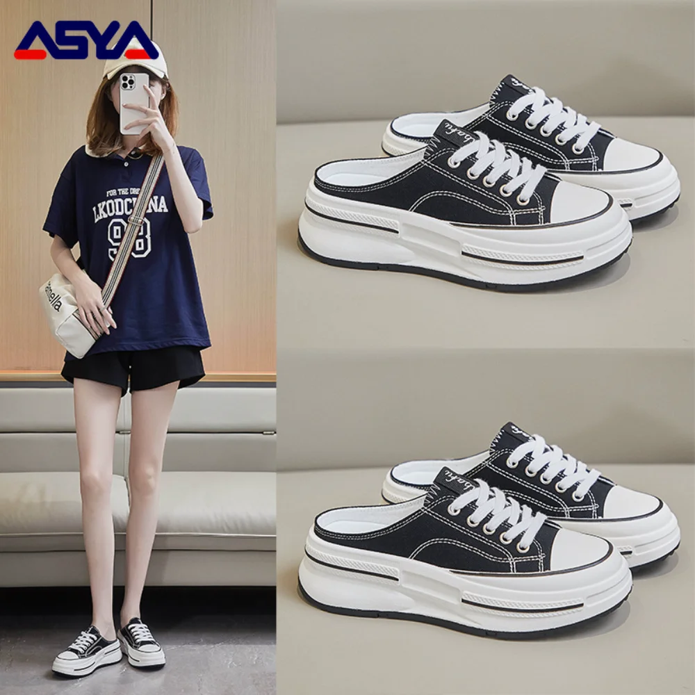 ASYAPOY Women Sneakers Height Increasing White Black Chunky Female Platform Vulcanized Shoes Breathable Leisure Casual Sports