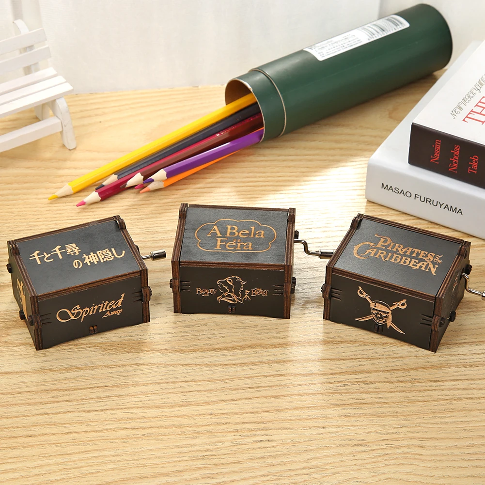 Retro Home Music Box Ornaments Crafts Wooden Hand Cranked Exquisite Elegance Pirates of the Caribbean Decor Kids Gifts