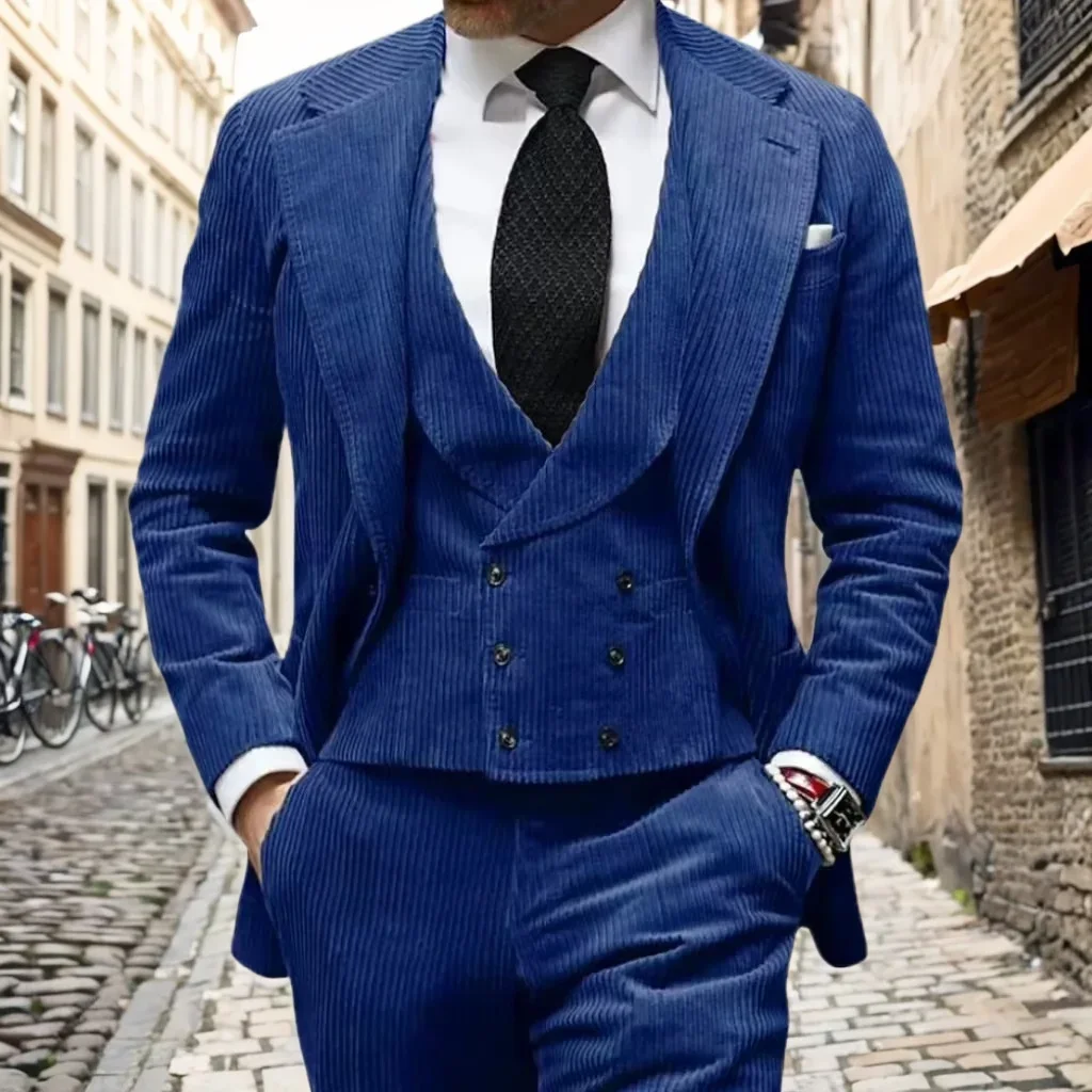 Формальный мужской костюм вельветовый комплект из трех предметов пиджак жилет и